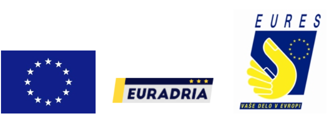 Logotipi Evropske unije, čezmejnega projekta EURADRIA Slovenija - Italija in evropske mreže EURES