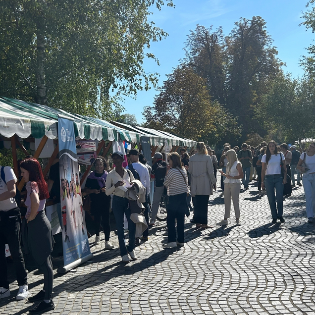 Dogodek Ulica priložnosti - obiskovalci se sprehajajo pred stojnicami