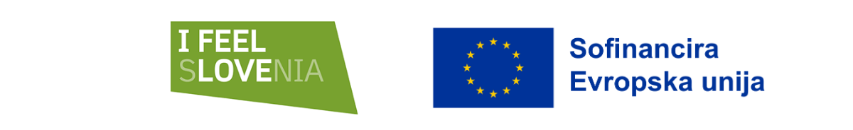 Logotipa I feel Slovenia ter Sofinancira Evropska unija za projekt v okviru evropske kohezijske politike v Sloveniji med letoma 2021 in 2027.