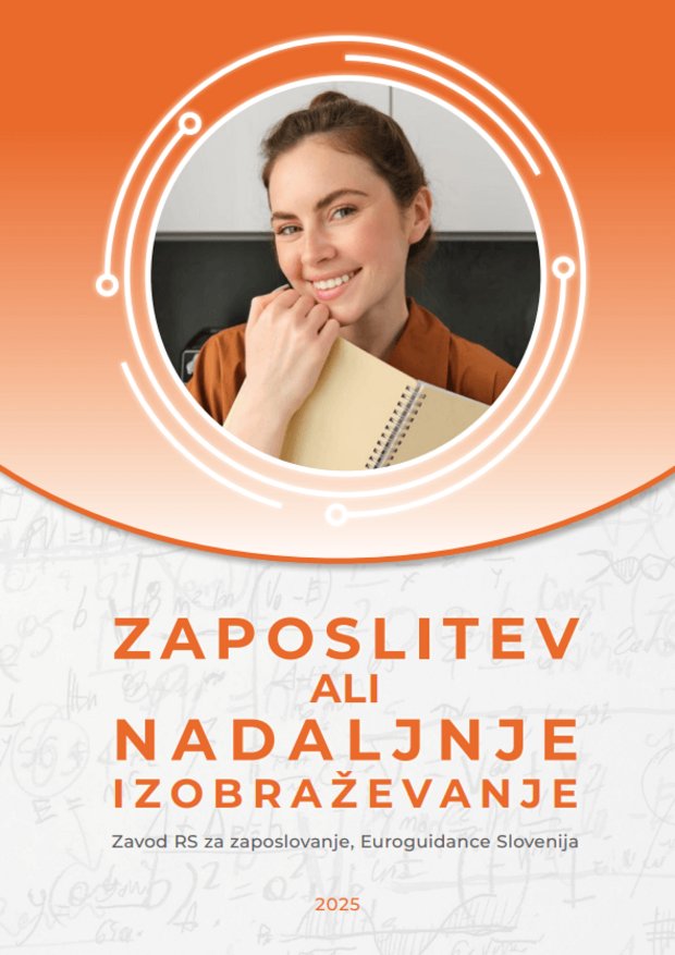 Brošura: Zaposlitev ali nadaljnje izobraževanje Dekorativna slika: črni olivi na pecljih, z zelenimi oljčnimi listi