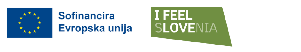 Kombinacija logotipov Sofinancira Evropska unija, z zastavo EU, na levi, in I feel Slovenia, na desni