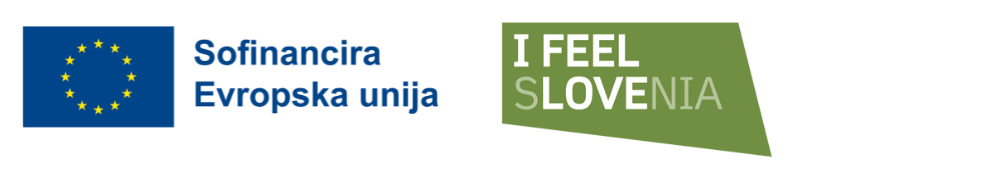 Kombinacija logotipov Sofinancira Evropska unija, z zastavo EU, na levi, in I feel Slovenia, na desni