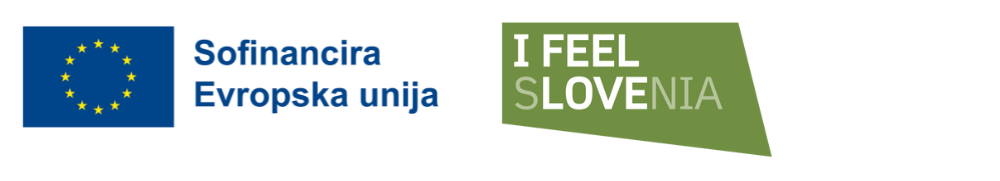 Kombinacija logotipov Sofinancira Evropska unija, z zastavo EU, na levi, in I feel Slovenia, na desni