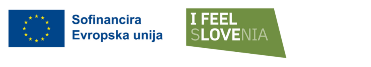 Kombinacija logotipov Sofinancira Evropska unija, z zastavo EU, na levi, in I feel Slovenia, na desni