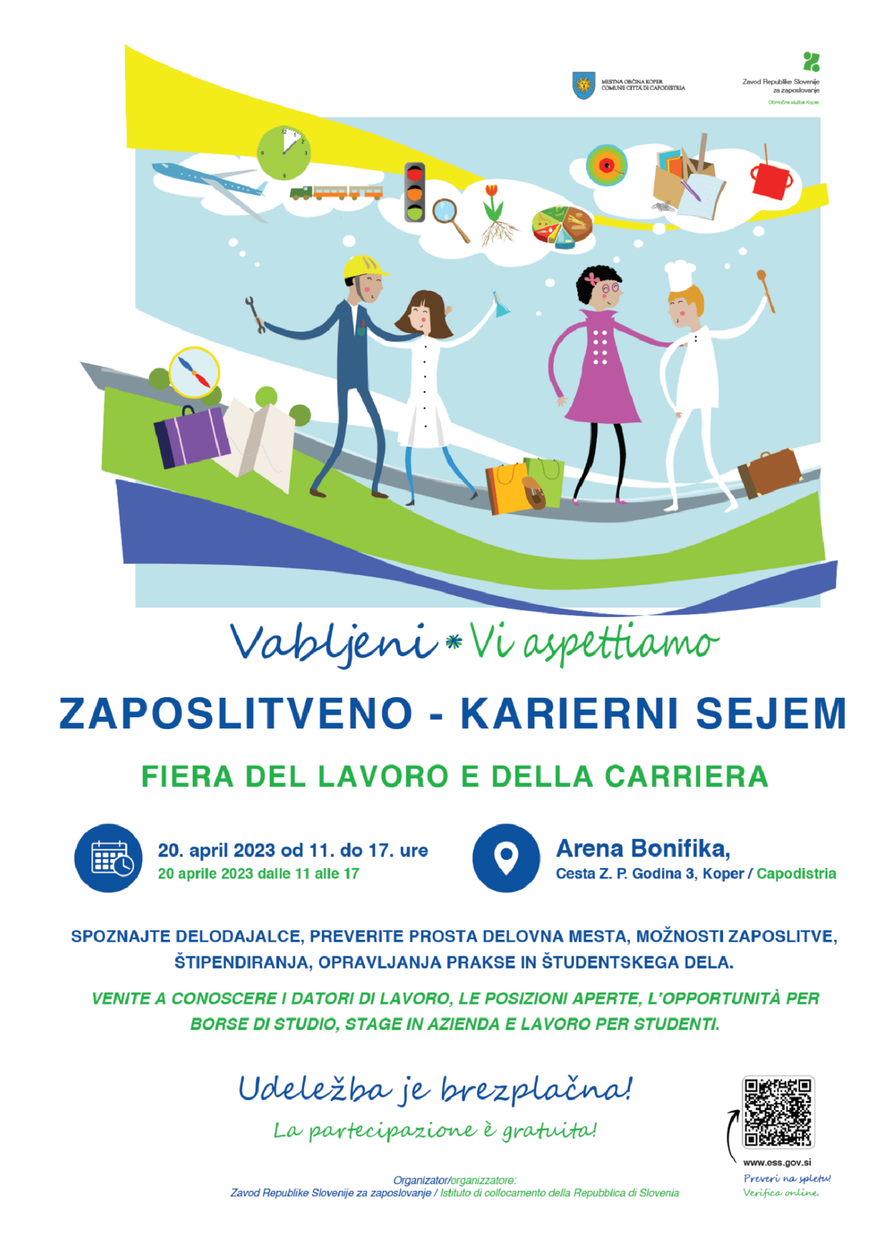 Sejem Koper 2023 Plakat za zaposlitveno-karierni sejem v Kopru, 20. 4. 2023, od 11. do 17. ure, v prostorih Arene Bonifike