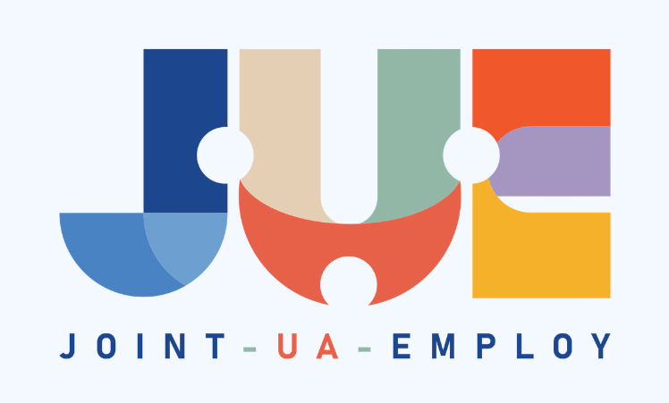 Logotip projekta Joint UA Employ, namenjen integraciji razseljenih oseb iz Ukrajine na slovenski trg dela