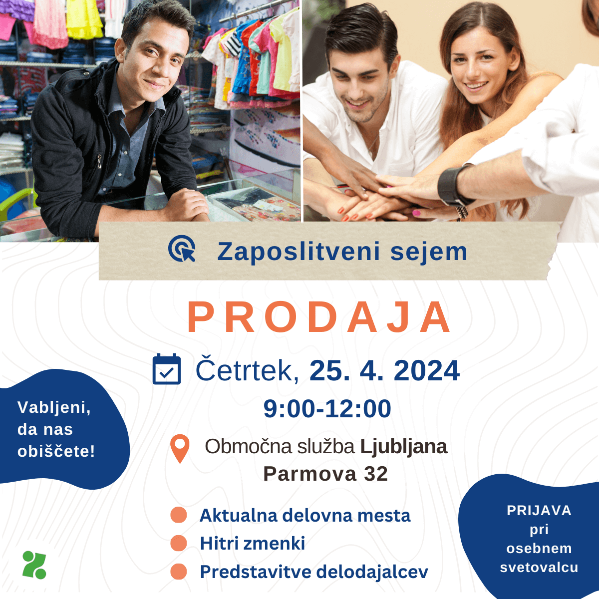Zaposlitveni dogodek, področje prodaje, ZRSZ, Območna služba Ljubljana, 25. 4. 2024, od 9. do 12. ure
