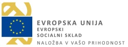 Logotip Evropskega socialnega sklada. Na levi sta zastava EU in pod njo simbolična risba čebelice. Na desni si sledijo napisi eden pod drugim: Evropska unija (na vrhu), Evropski socialni sklad, Naložba v vašo prihodnost. 